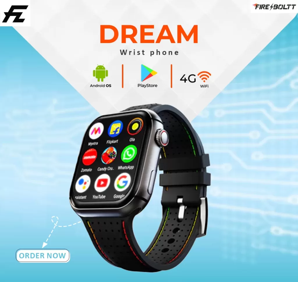 Fire boltt Wrist phone with 4G LTE connectivity for seamless communication."